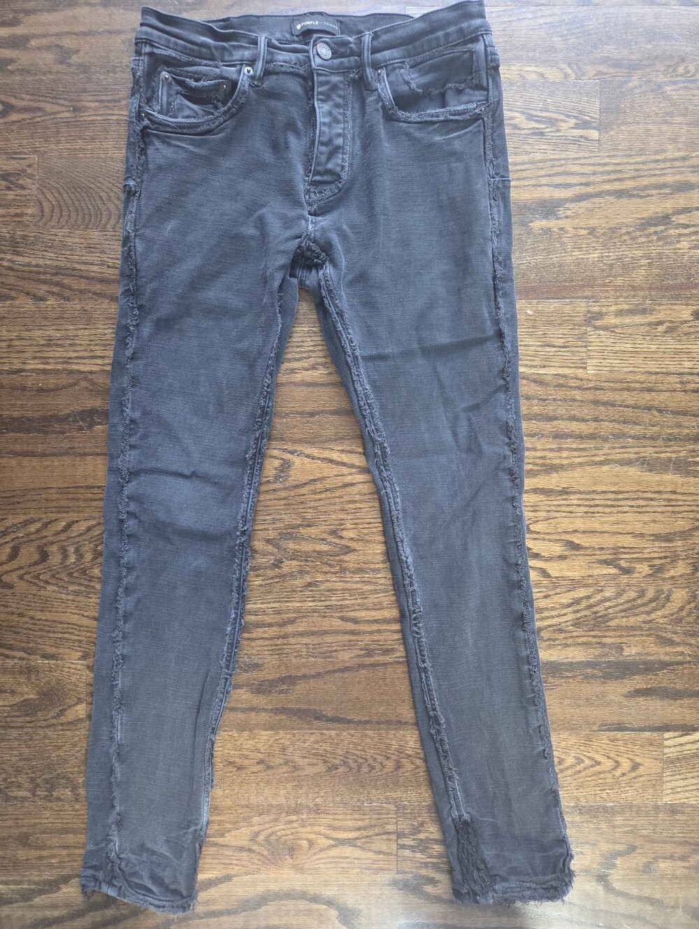 Purple Brand Inside Out Frayed Skinny Jeans Black Distressed Men's 31